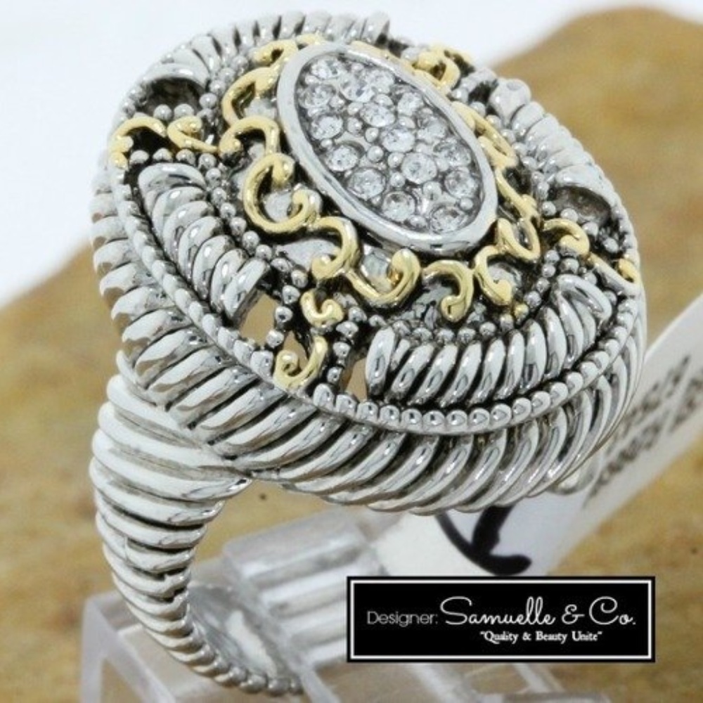 18k Gold High Polish Layered White Zircon Ring